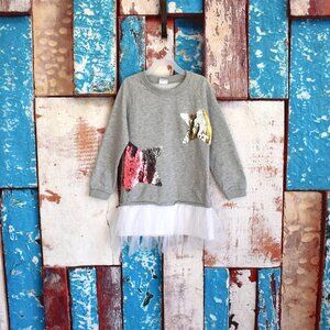 Girls Hearts Long Sleeve Dress Princess Sparkle Stars 9-10 Y Gray